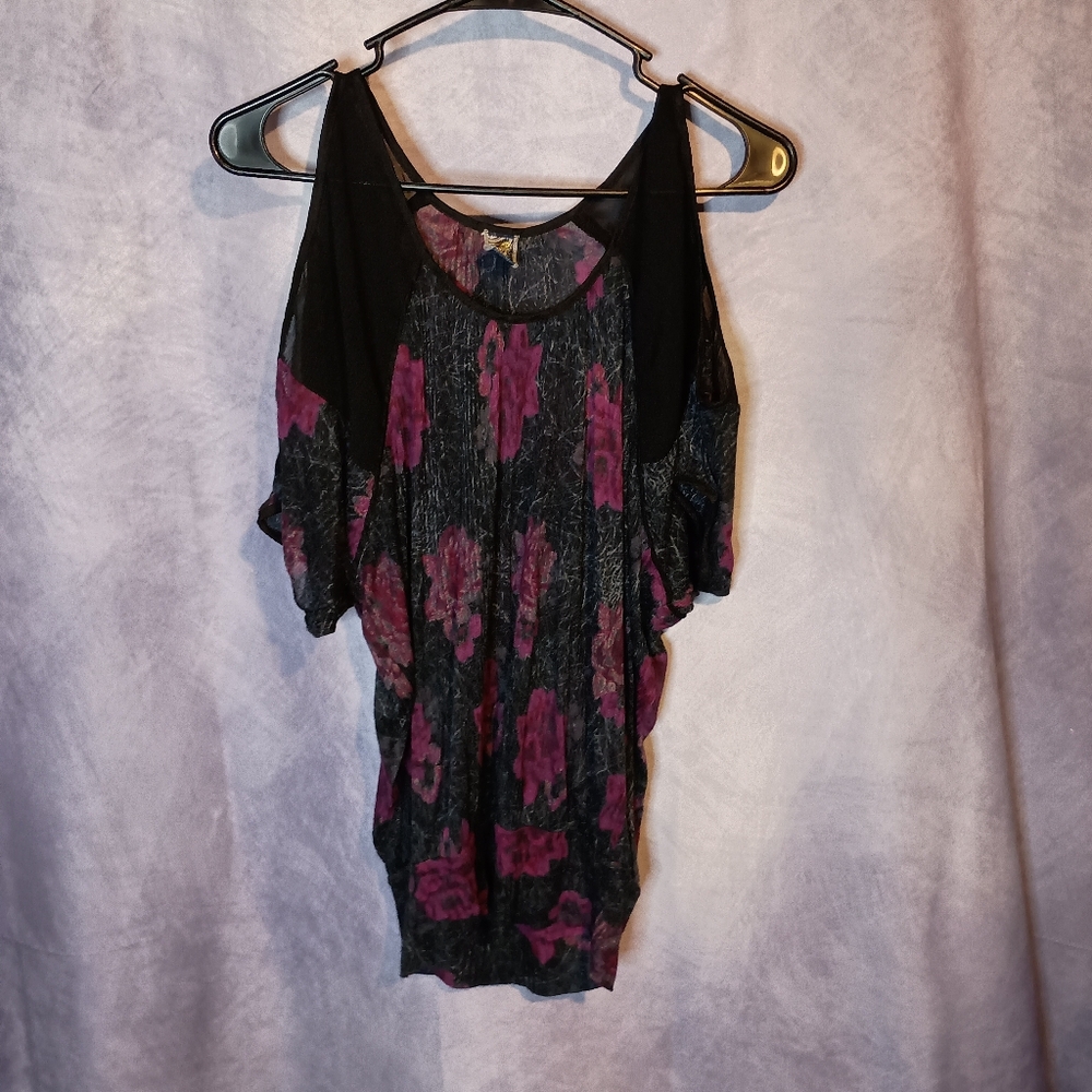 Free People Sheer Floral Cold‎ Shoulder Blouse